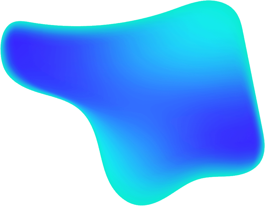 A rounded blob with a mint green to blue gradient.