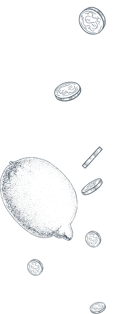 Image of falling coins and a lemon
