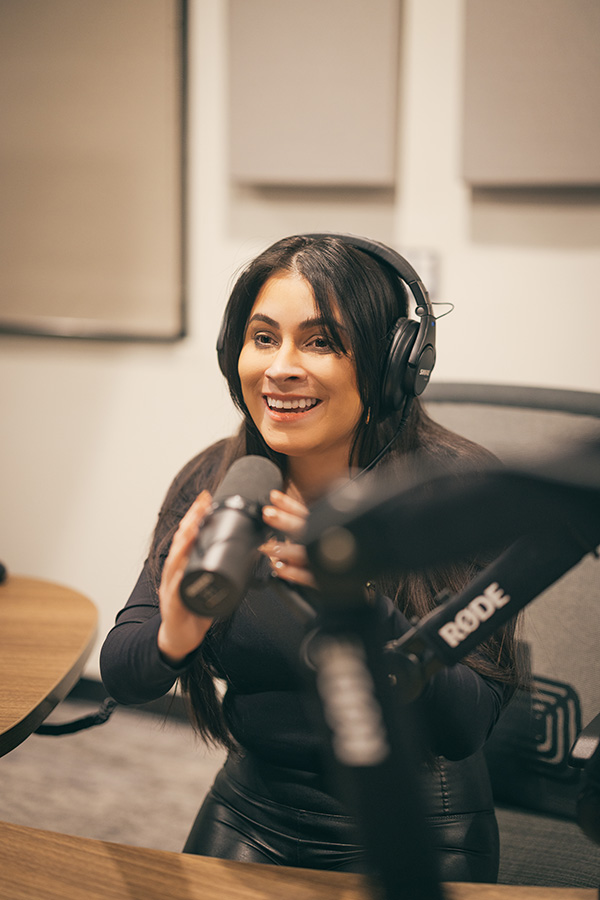 Ashley King recording in a studio