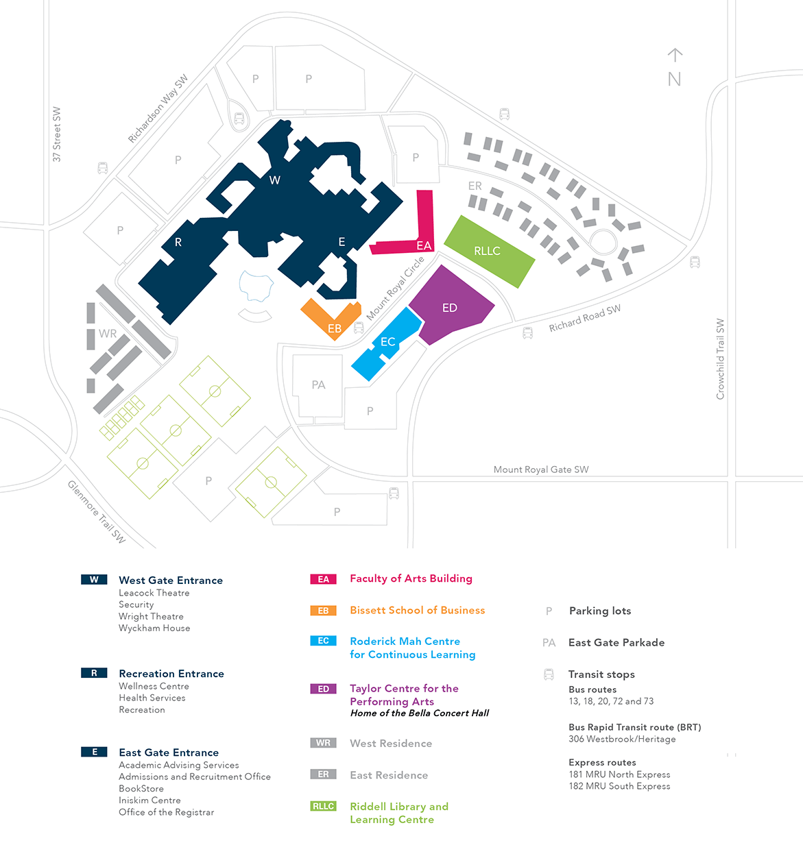 A general map of campus with major buildings labelled.