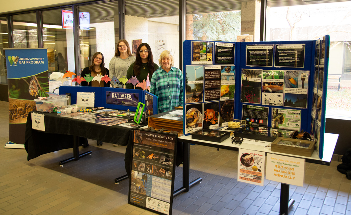 Taylor Audit, Rachel Jantzen, Kiana Vadiat, Dr. Dorothy Hill, PhD, on Main Street during Bat Week.