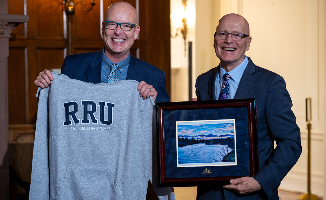 Tim Rahilly, president and vice-chancellor of MRU and Philip Steenkamp, president and vice-chancellor of Royal Roads.