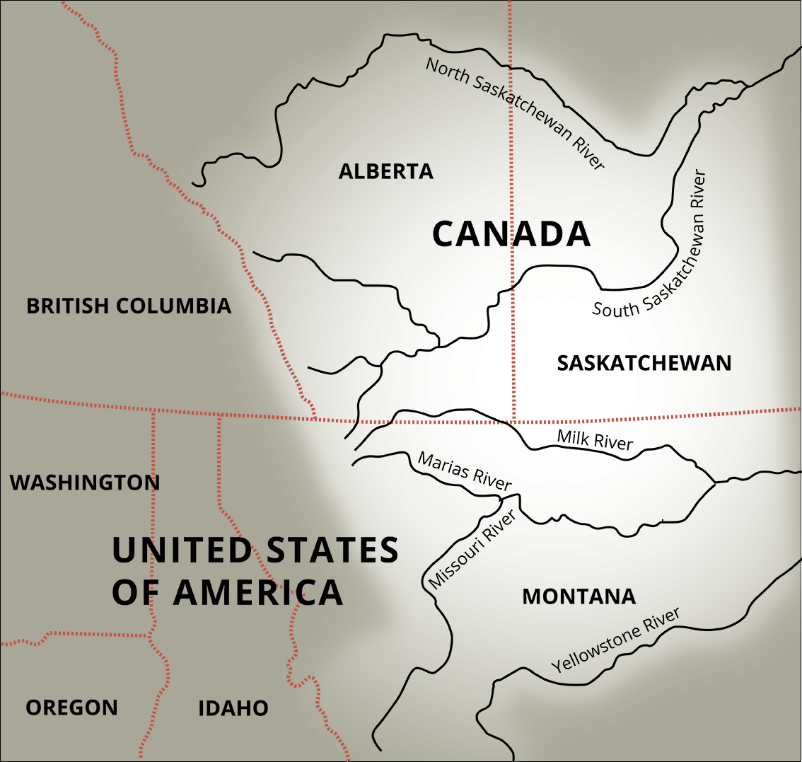 Map depicting the locations of pre-colonization Blackfoot Territory