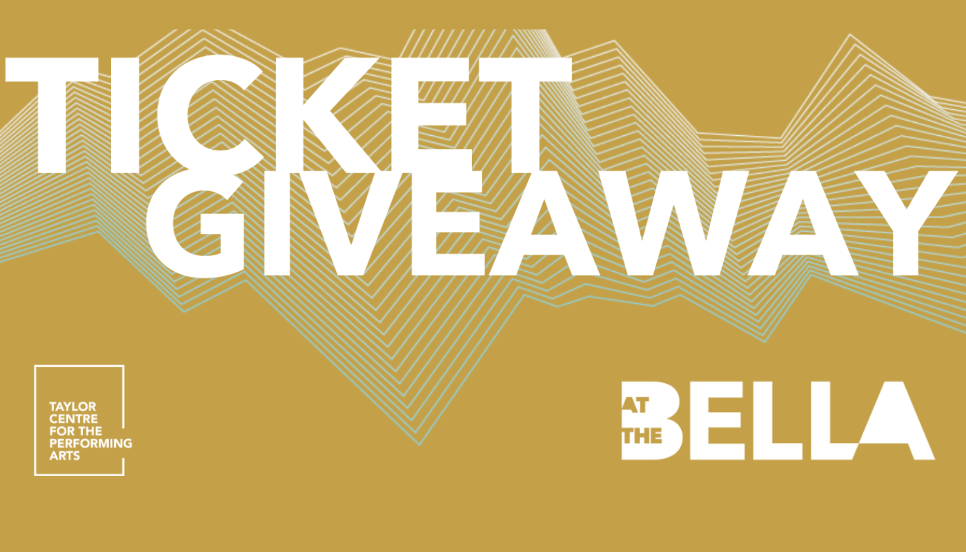 Geometric rows of lines on a gold background and the words "Ticket giveaway"