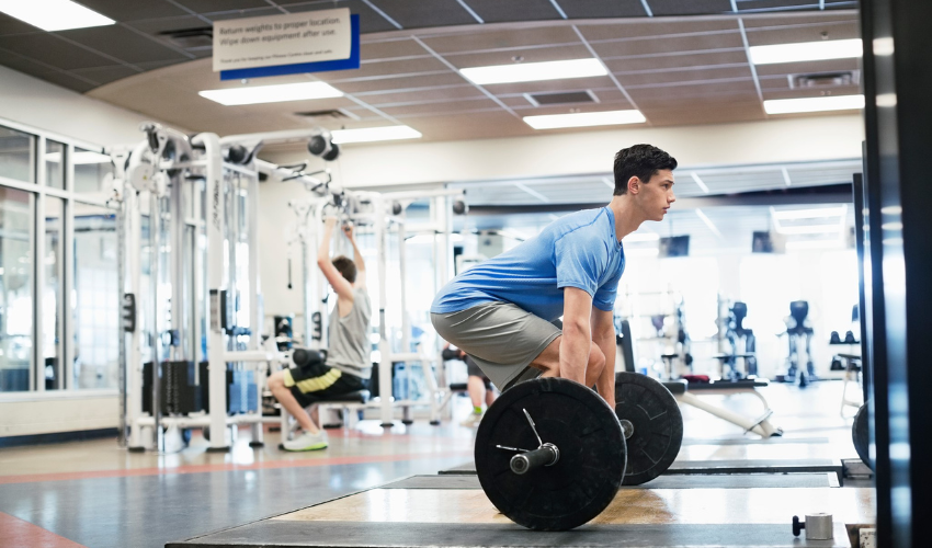 A person about to do a deadlift at Cougars Recreation
