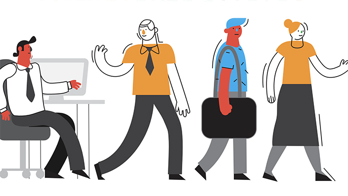 Illustration of four people in a line in business attire