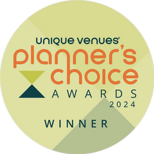 Yellow circle with the words 'Unique venues Planner's Choice Awards 2024 WINNER'